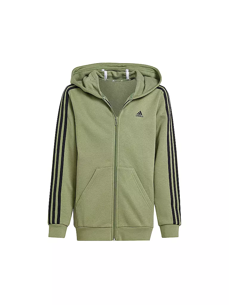 ADIDAS | Chaqueta con capucha para niños Essentials 3 bandas de forro polar | Oliva