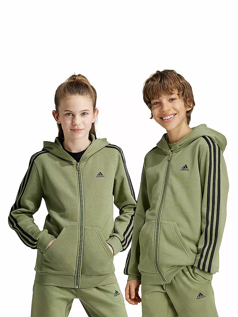 ADIDAS | Chaqueta con capucha para niños Essentials 3 bandas de forro polar | Oliva