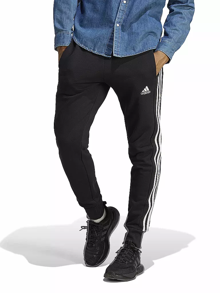 ADIDAS | Pantalón de chándal para hombre Essentials French Terry con puños cónicos y 3 rayas | Negro
