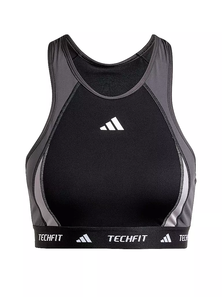 ADIDAS | Sujetador deportivo para mujer TECHFIT de cuello alto con bloques de color y sujeción media | Negro