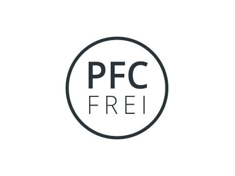 Una insignia redonda con el texto en negrita "PFC FREE" en el centro. El diseño es simple, con un esquema de color monocromático, todo sobre un fondo blanco.