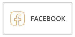 Un fondo blanco con la palabra "FACEBOOK" en letras grises y negritas. A la izquierda, se encuentra el contorno naranja de un cuadrado con una pequeña "f" estilizada en su interior, similar al logo de Facebook.