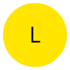 Un círculo amarillo brillante con una letra "L" negra y gruesa en el centro. El fondo es blanco.