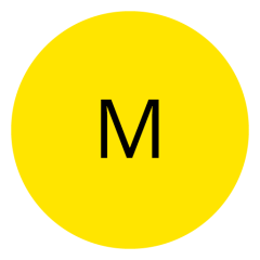 Un círculo amarillo brillante con la letra "M" en negrita negra en el centro.