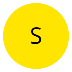 Un círculo amarillo con una letra "S" negra en el centro.