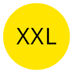 Círculo amarillo con las letras "XXL" en texto negro y grueso en el centro.