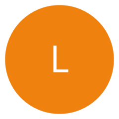 Círculo naranja con una letra "L" blanca en el centro.