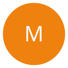 Un círculo naranja con una letra "M" blanca en el centro.