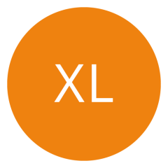 Círculo naranja con las letras "XL" en blanco, centradas en él.