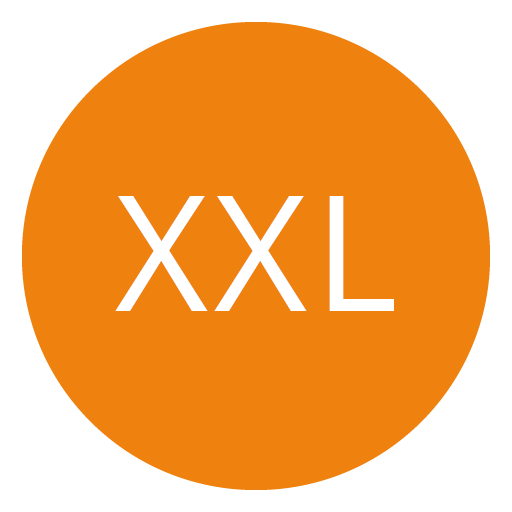 Círculo naranja con la inscripción "XXL" en letras blancas en el centro.