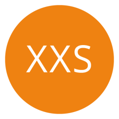 Círculo naranja con el texto blanco "XXS" en el centro.