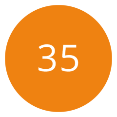 Círculo naranja con el número 35 en blanco en el centro.
