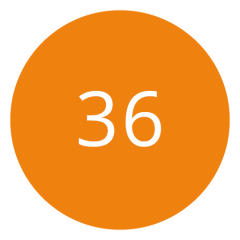Círculo naranja con el número 36 en blanco en el centro.