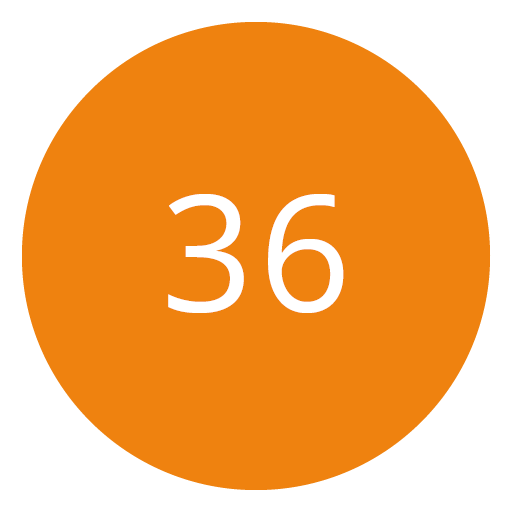 Círculo naranja con el número 36 en blanco en el centro.