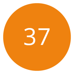Círculo naranja con el número 37 en blanco en el centro.