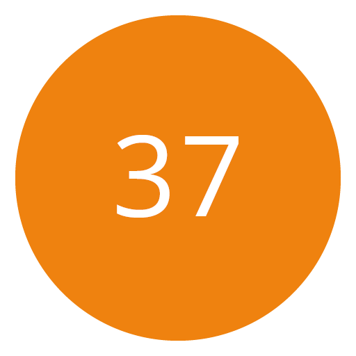 Círculo naranja con el número 37 en blanco en el centro.