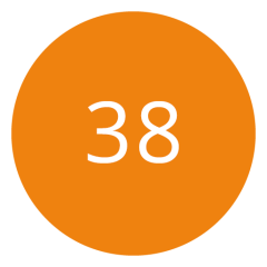 Círculo naranja con el número 38 en blanco en el centro.