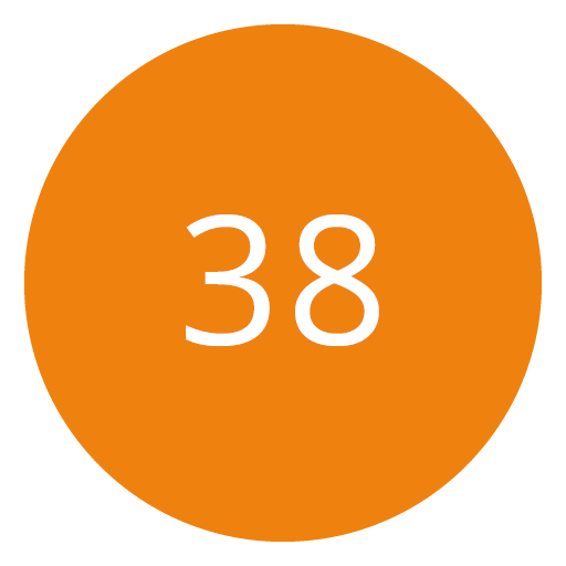 Círculo naranja con el número 38 en blanco en el centro.