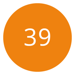 Un círculo naranja con el número 39 en blanco en el centro.