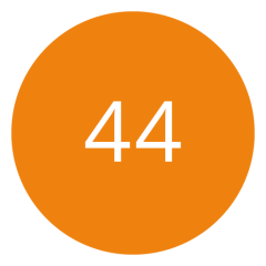 Círculo naranja con el número "44" en blanco en el centro.