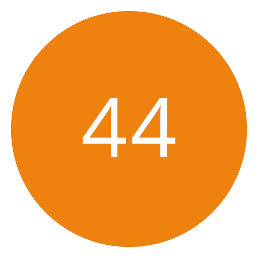 Círculo naranja con el número "44" en blanco en el centro.