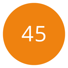 Círculo naranja con el número 45 en blanco en el centro.