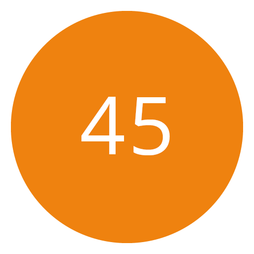 Círculo naranja con el número 45 en blanco en el centro.