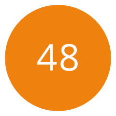 Un círculo naranja con el número 48 en blanco en el centro.
