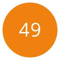 Círculo naranja con el número 49 en blanco en el centro.