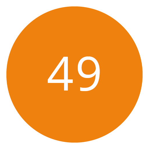 Círculo naranja con el número 49 en blanco en el centro.