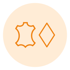 Dos símbolos naranjas en un círculo color melocotón claro: a la izquierda, una forma de escutelo; a la derecha, una forma de rombo, ambos delineados.