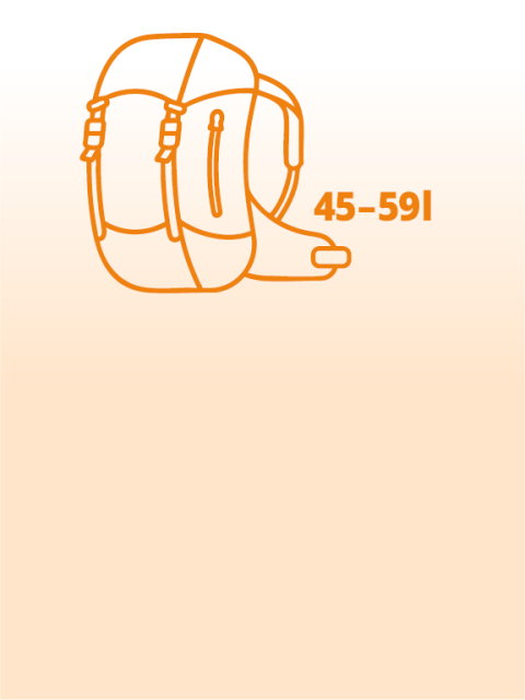 Un contorno naranja de una mochila con el número 45-591, centrada sobre un fondo degradado de color melocotón claro.