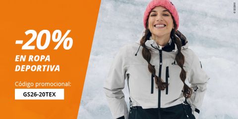 Prenda rosa para mujer con abrigo negro, 20% de descuento en ropa deportiva con el identificador GS26-20TEX.