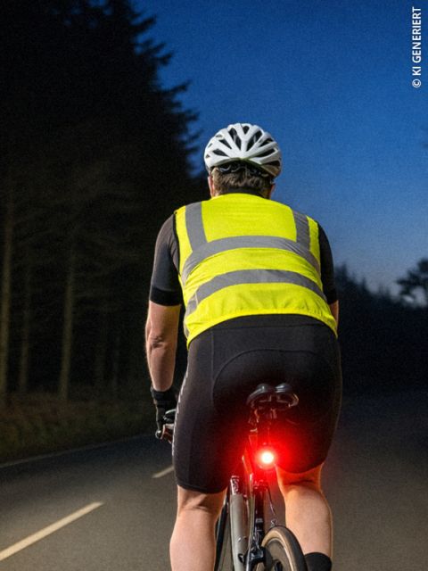 Primer plano de una persona con cabello rubio recogido en una trenza, que lleva una camisa azul marino y una diadema negra, fotografiada desde atrás al aire libre.