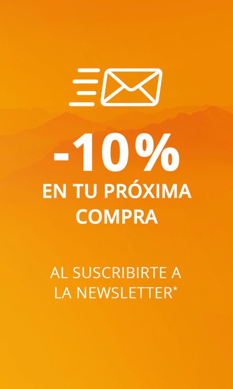 Fondo naranja con un icono de sobre y texto: "-10% en tu próxima compra al suscribirte a la newsletter".
