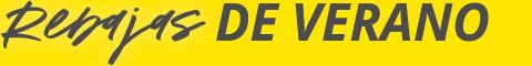 Banner amarillo con la inscripción "Rebajas DE VERANO" en letras negras y en negrita, que promociona las rebajas de verano en español.