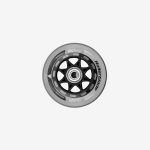 Ein einzelnes grau-schwarzes Rollerblade-Inline-Skate-Rad mit den Aufschriften „90 mm“ und „84A“, von oben auf weißem Hintergrund abgebildet.