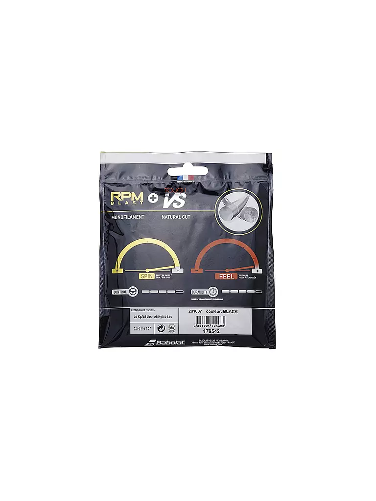 BABOLAT | Cuerda de tenis RPM Blast 125 + Touch VS 130 | Negro