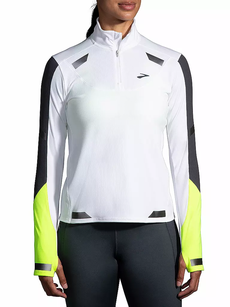 BROOKS | Damen Laufshirt Run Visible 1/2 Zip | Blanco