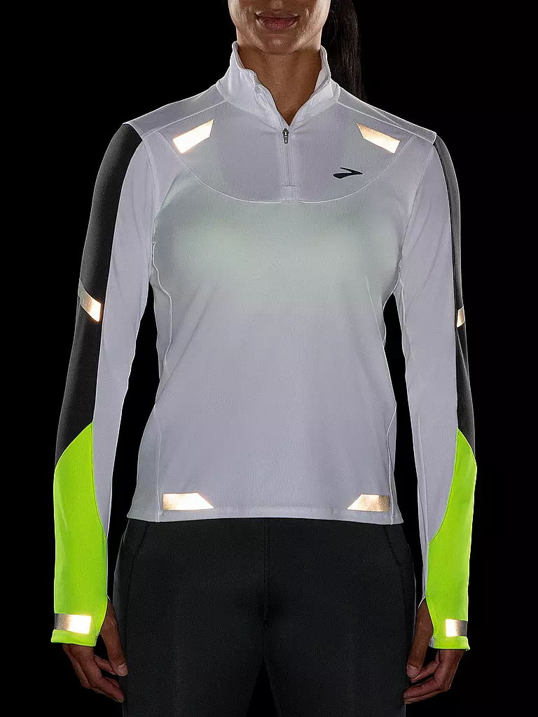 BROOKS | Damen Laufshirt Run Visible 1/2 Zip | Blanco
