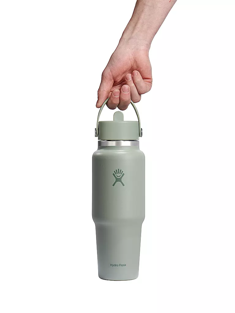 HYDRO FLASK | Botella de agua de viaje de boca ancha de 32 oz con tapa de pajita flexible | Oliva
