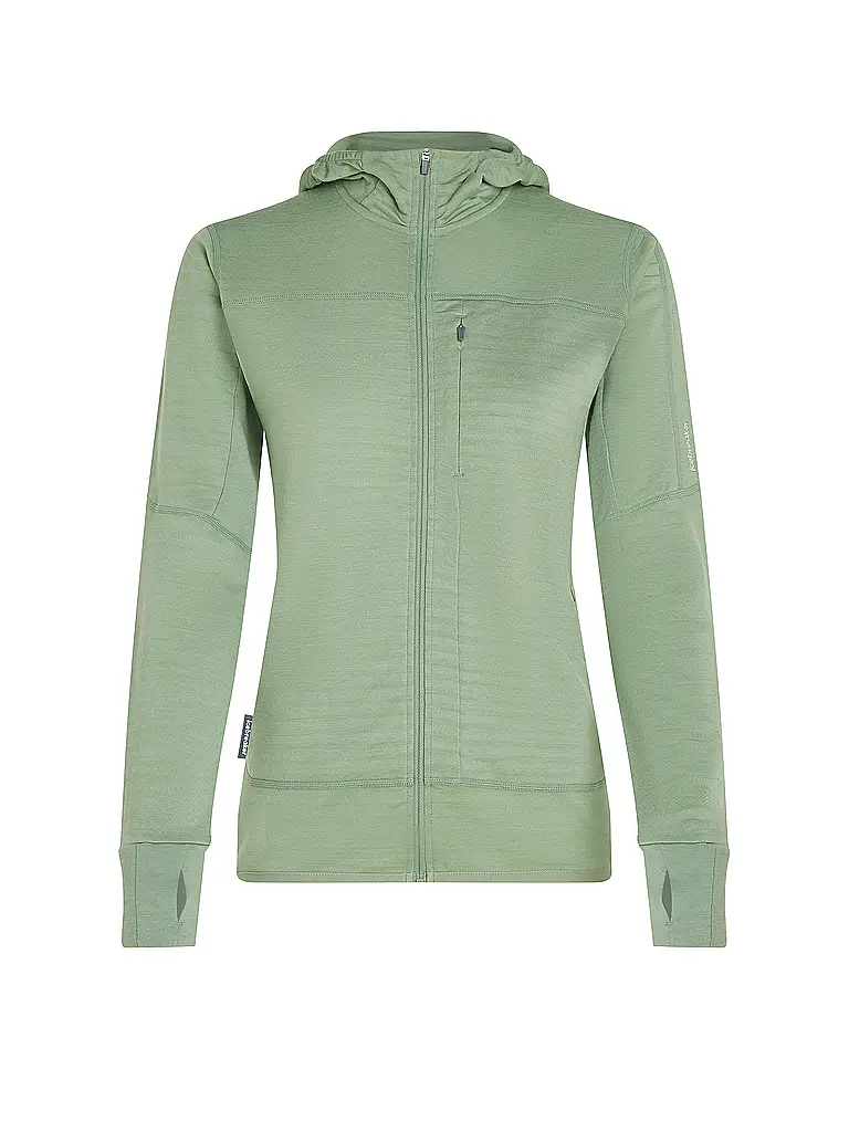 ICEBREAKER | Chaqueta polar de mujer Real Fleece 300 con capucha de merino | Verde claro