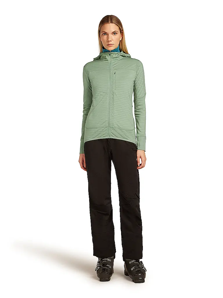 ICEBREAKER | Chaqueta polar de mujer Real Fleece 300 con capucha de merino | Verde claro