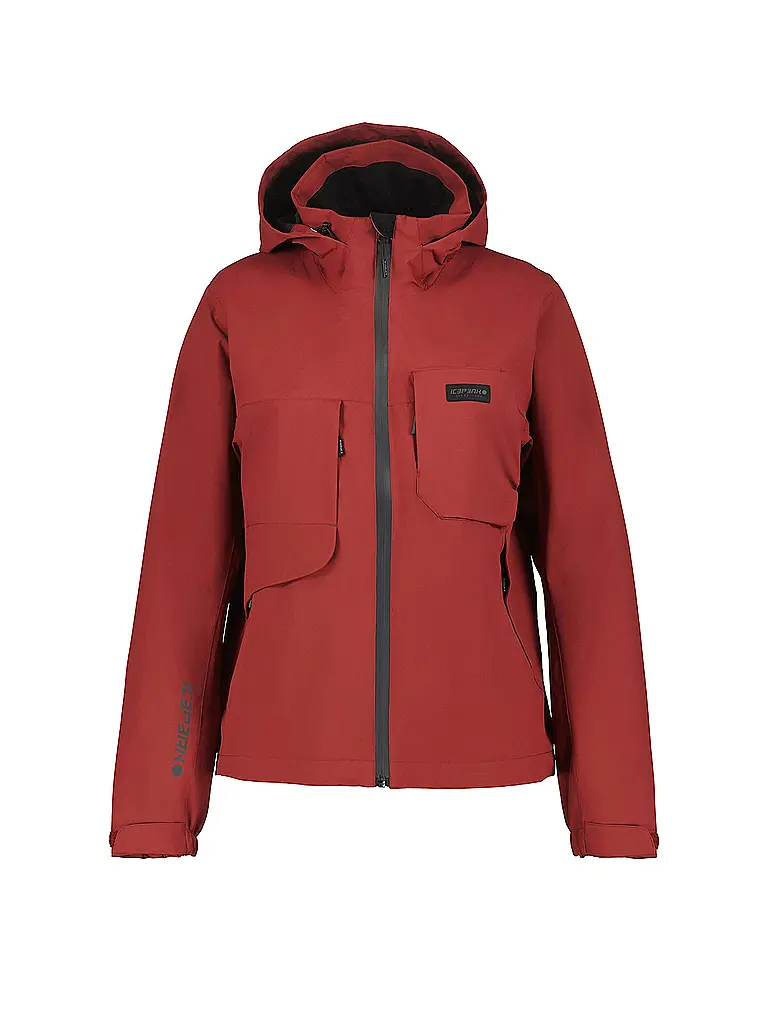 ICEPEAK | Chaqueta de senderismo para mujer Brilliant Shell con capucha | Rojo oscuro