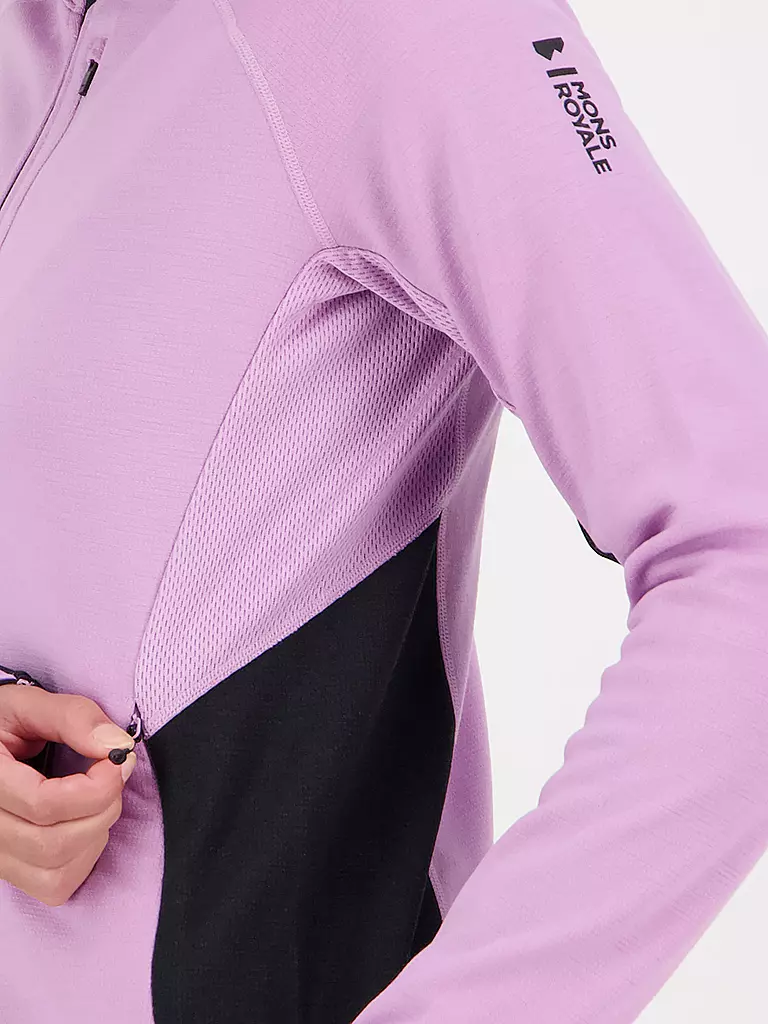 MONS ROYALE | Damen Fleecejacke Approch Merino Gridlock Hoodie | Lila