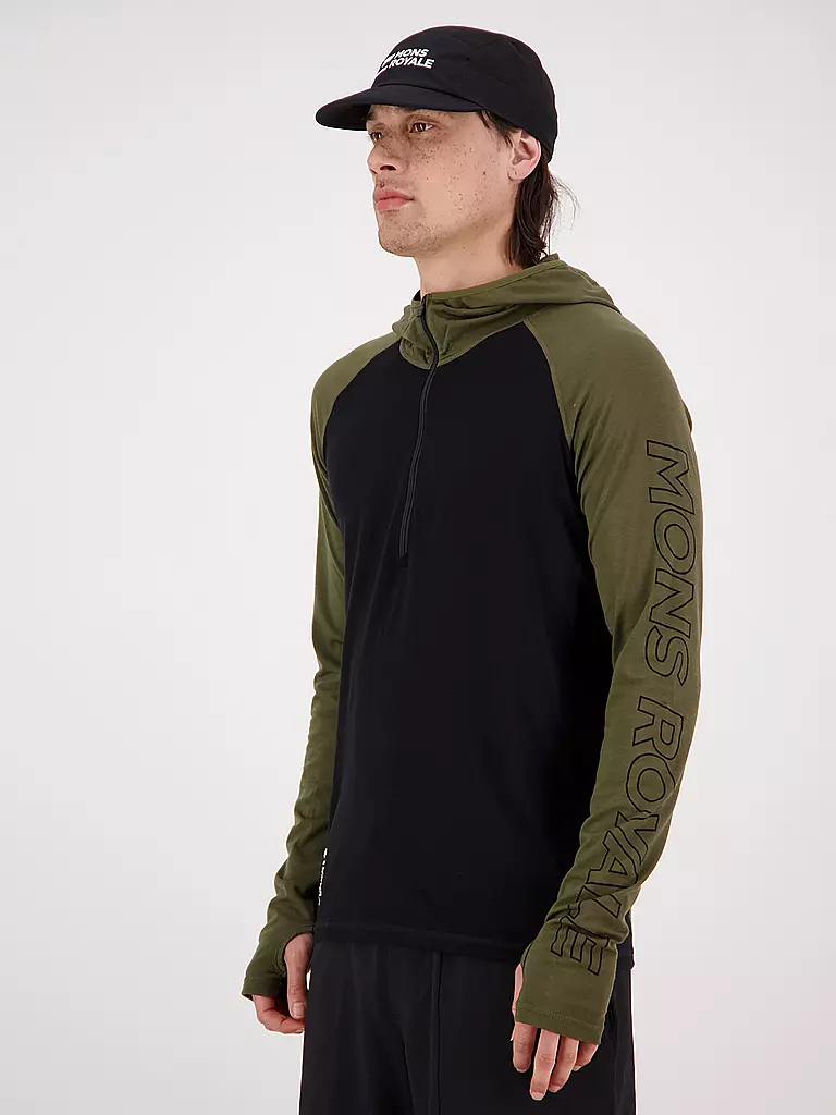 MONS ROYALE | Herren Zipshirt Temple Tech Hoodie | Oliva