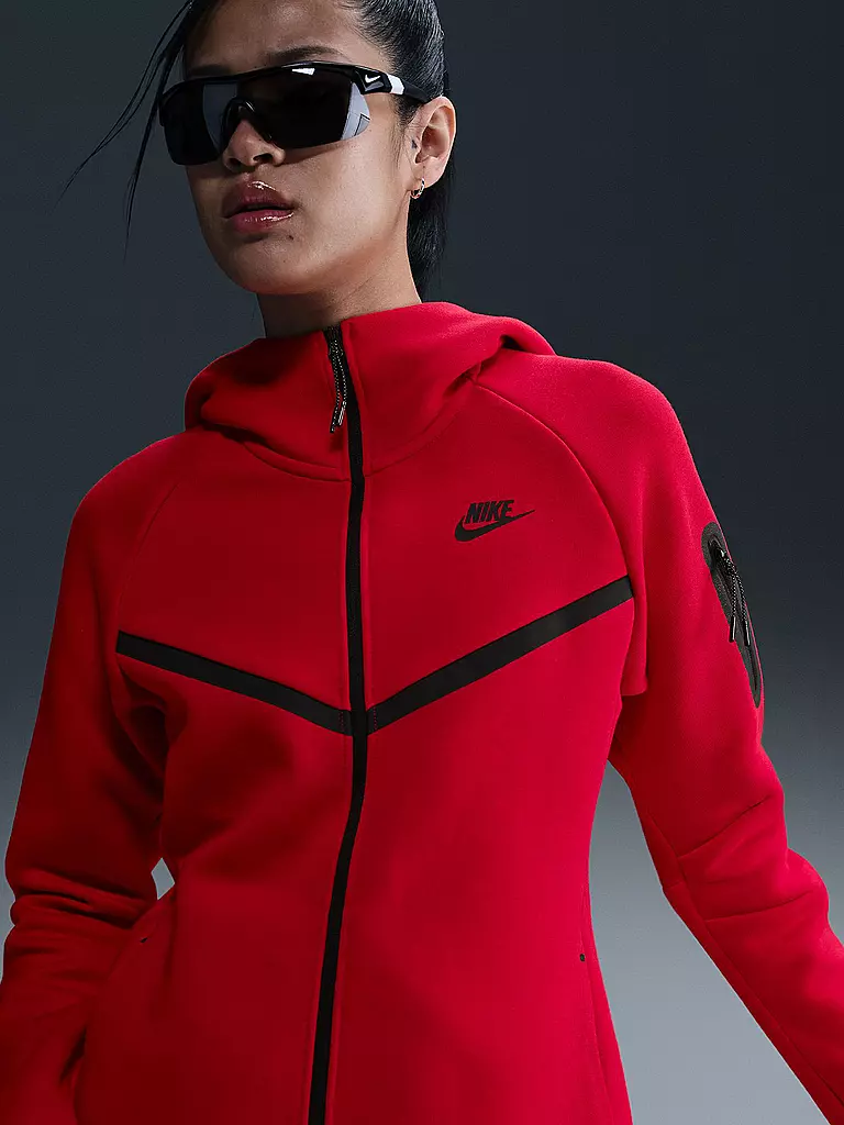 NIKE | Chaqueta polar Tech FLC con capucha para mujer | Rojo