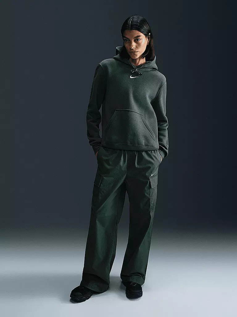 NIKE | Damen Fitnesshoodie Sportswear Phoenix Fleece | Verde oscuro