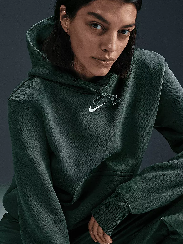 NIKE | Damen Fitnesshoodie Sportswear Phoenix Fleece | Verde oscuro