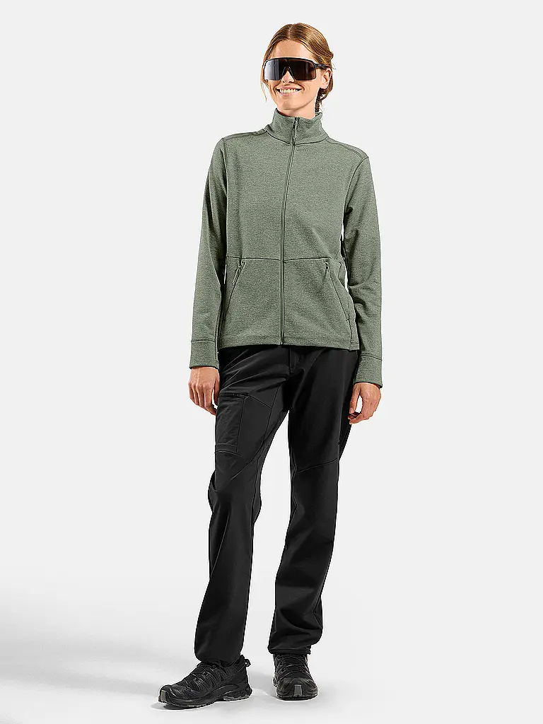 ODLO | Camiseta de running con cremallera y forro polar tipo rejilla para mujer | Oliva